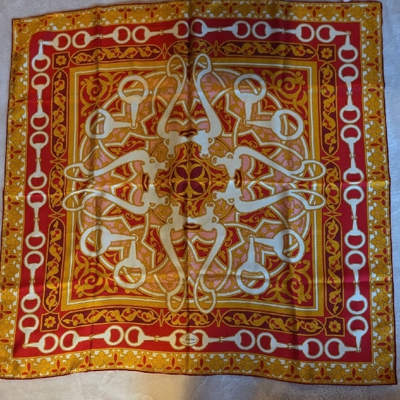 Gucci Accessories - Gucci Red and Gold Patterned Scarf